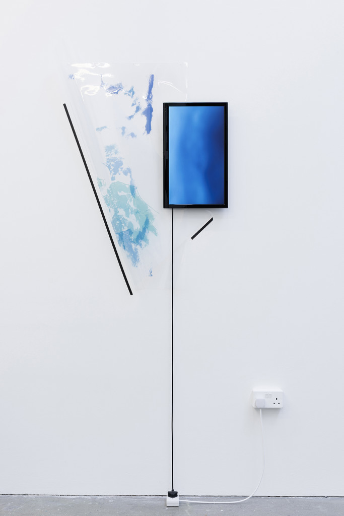 Marco Strappato, 'Untitled (Atmosphere/Chemistry/Ozone/Yearly concentration + Ocean/Chemistry/Dissolved Oxygen/5000 meters/Seasonal percentage).', 2015, Inkjet print on acetate, jpg projected on 22'' screen, cable, nails, tape, Dimension variable, Unique. Image courtesy The Gallery Apart.