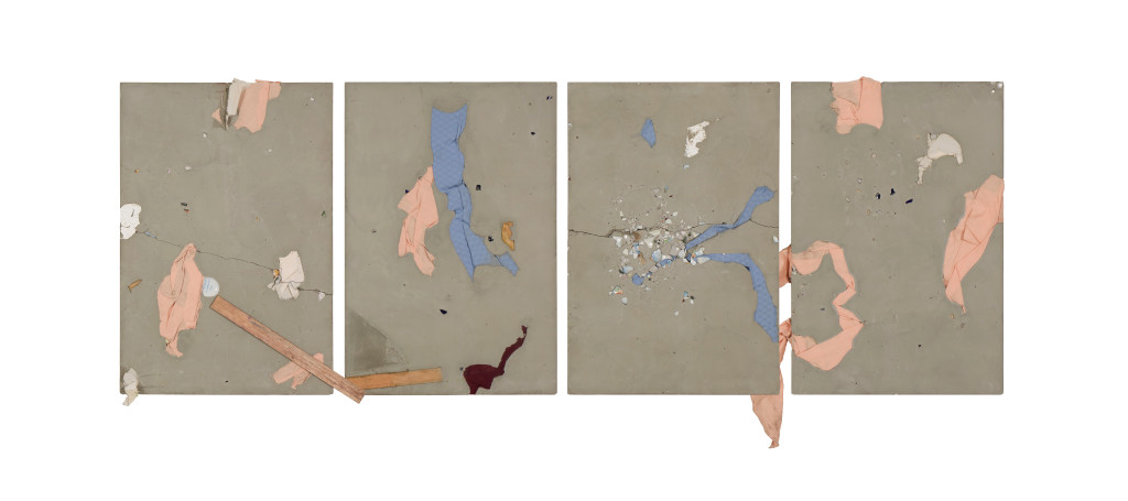 Untitled, 2015. Concrete and mixed media mounted on board. 102 x 249 cm. Image courtesy of the artist