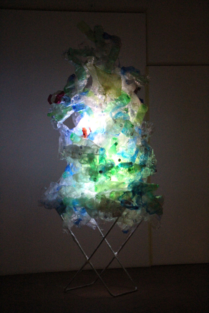 Aaditi Joshi, 'Untitled', 2013, used plastic PET bottles, found aluminum stand, LED light, 96 x 65 in (approx.). Site-speciﬁc installation from the show "People Without Memory is a People Without Future" at Casa Masaccio, Italy. Image courtesy the artist.